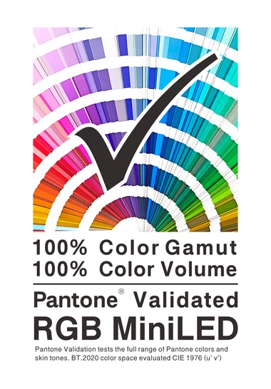100% Color Gamut y Color Volume — Pantone Validated RGB MiniLED